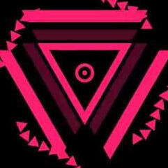 A hot pink triangle with an eye in the center